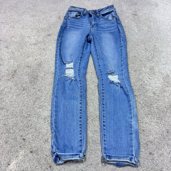 Wax Jean Skinny Jeans Women’s Blue Distressed Pockets Size 3 - Picture 1 of 12